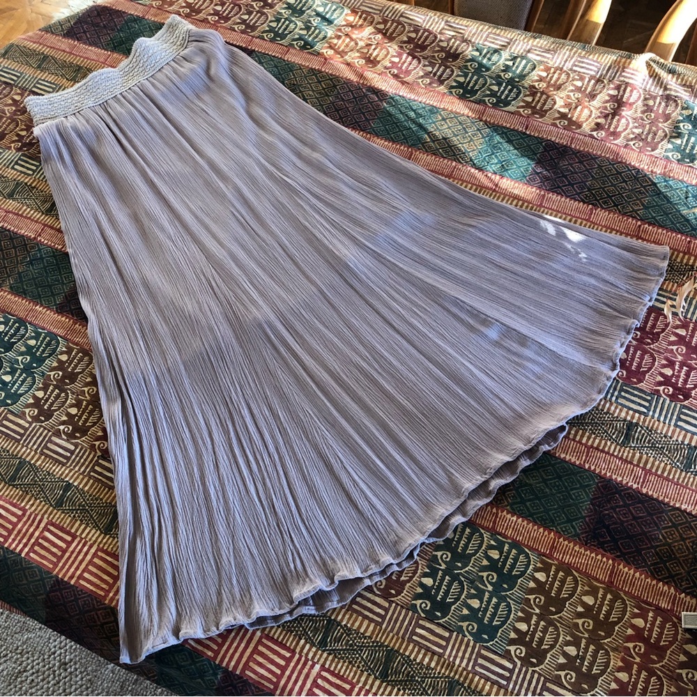 Vintage Y2K rayon Gauze Skirt with fancy elasticated waist in beige